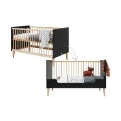 Bopita Lena Bedbank Mat Zwart / Naturel 70 X 140 -Kinderproducten bench bed 70x140 lena matt black natural 9245